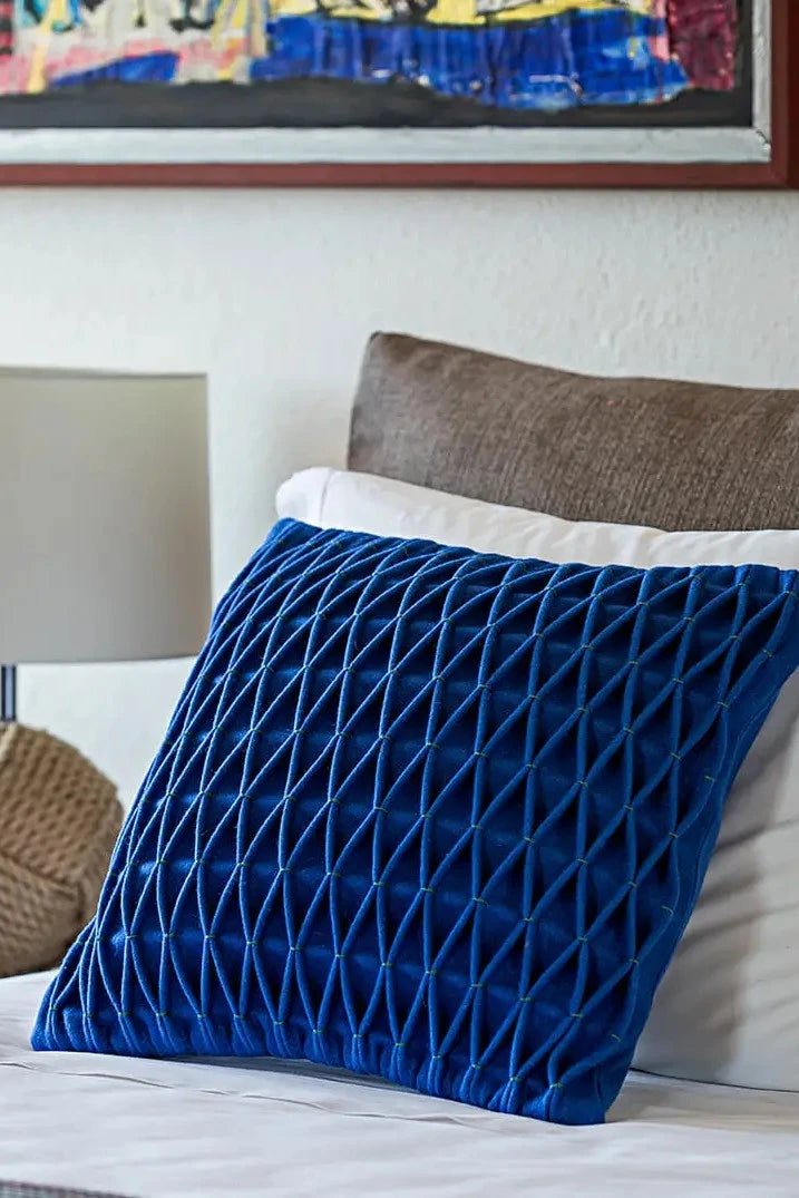 Honeycomb Cushion - Cobalt Blue Burel Factory