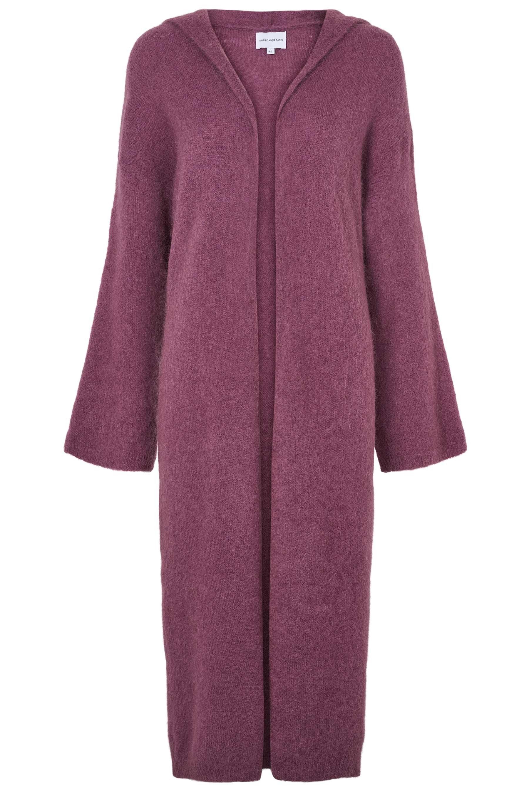 June Long Alpaca Cardigan With Hood - Bordeaux Americandreams