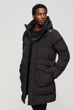 Hooded Longline Padded Jacket (Black)
