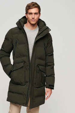 Hooded Longline Padded Jacket (Olive)