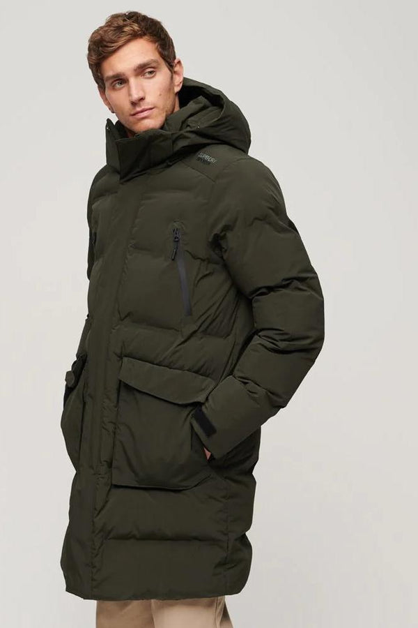 Hooded Longline Padded Jacket (Olive)