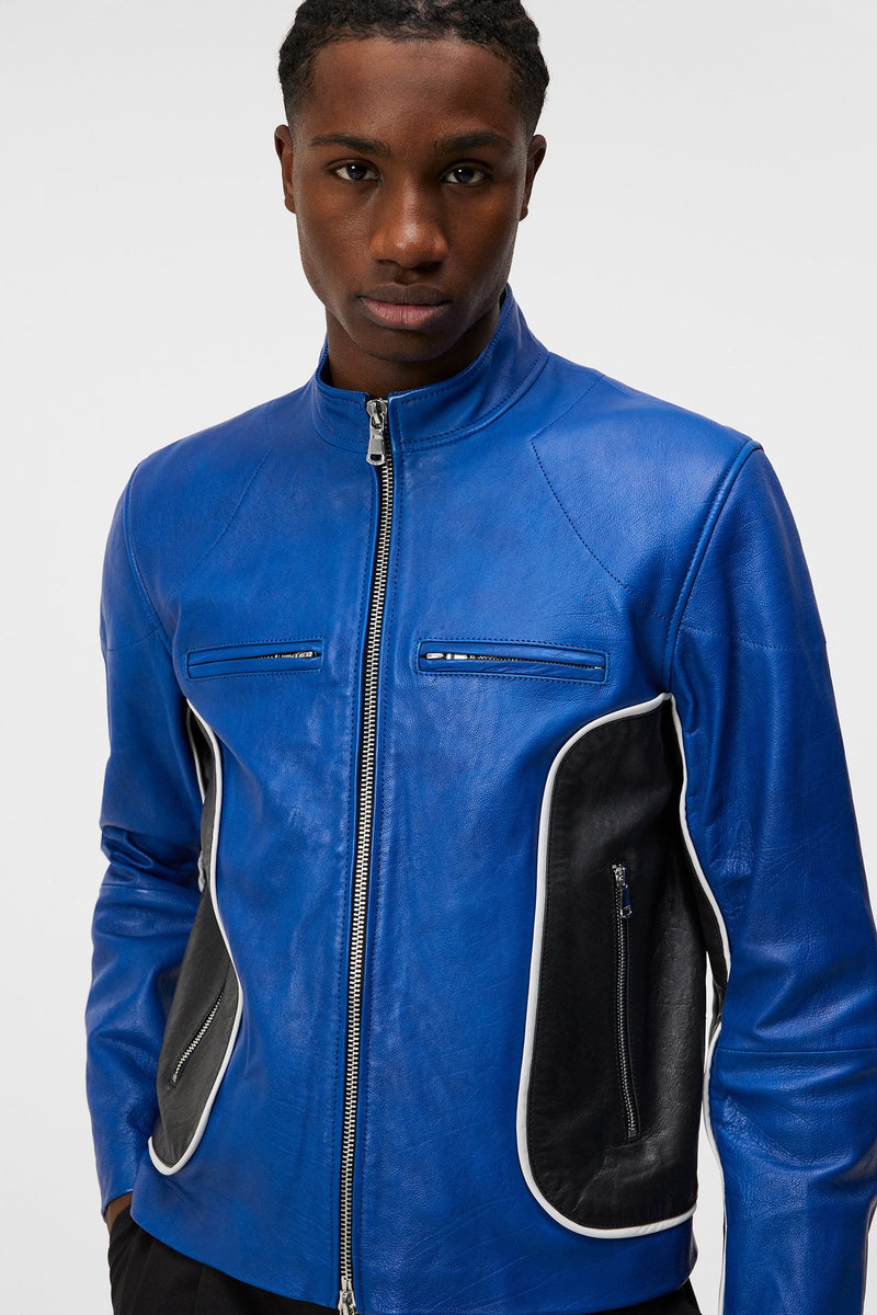 Morris Leather Biker Jacket (blue/black)
