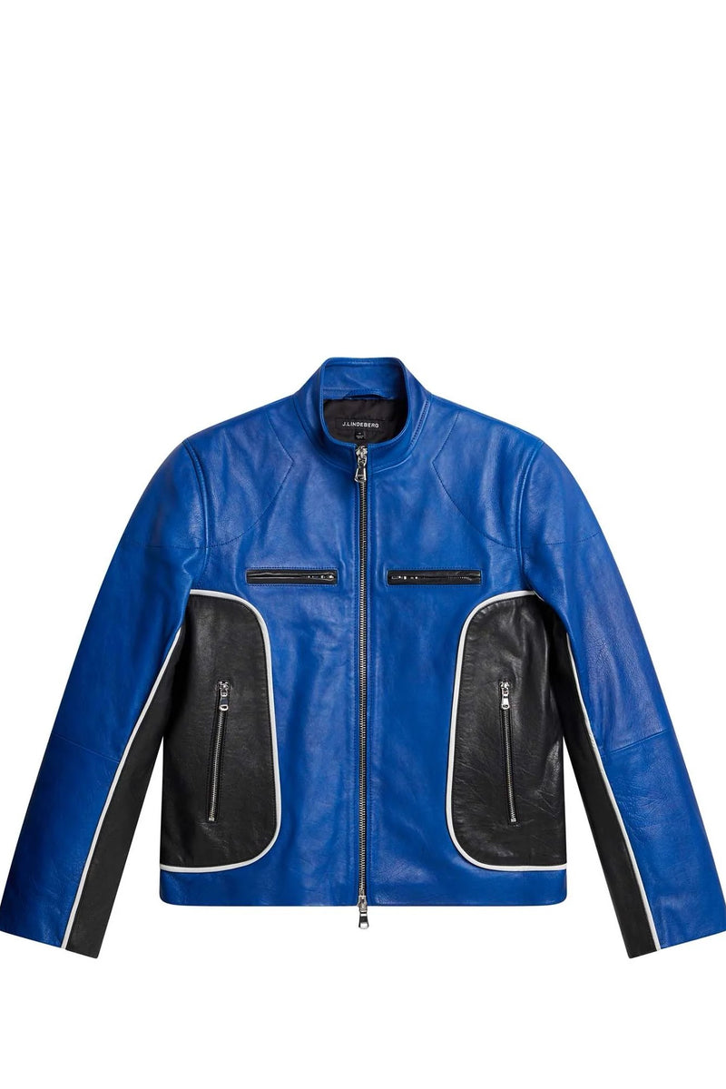Morris Leather Biker Jacket (blue/black)