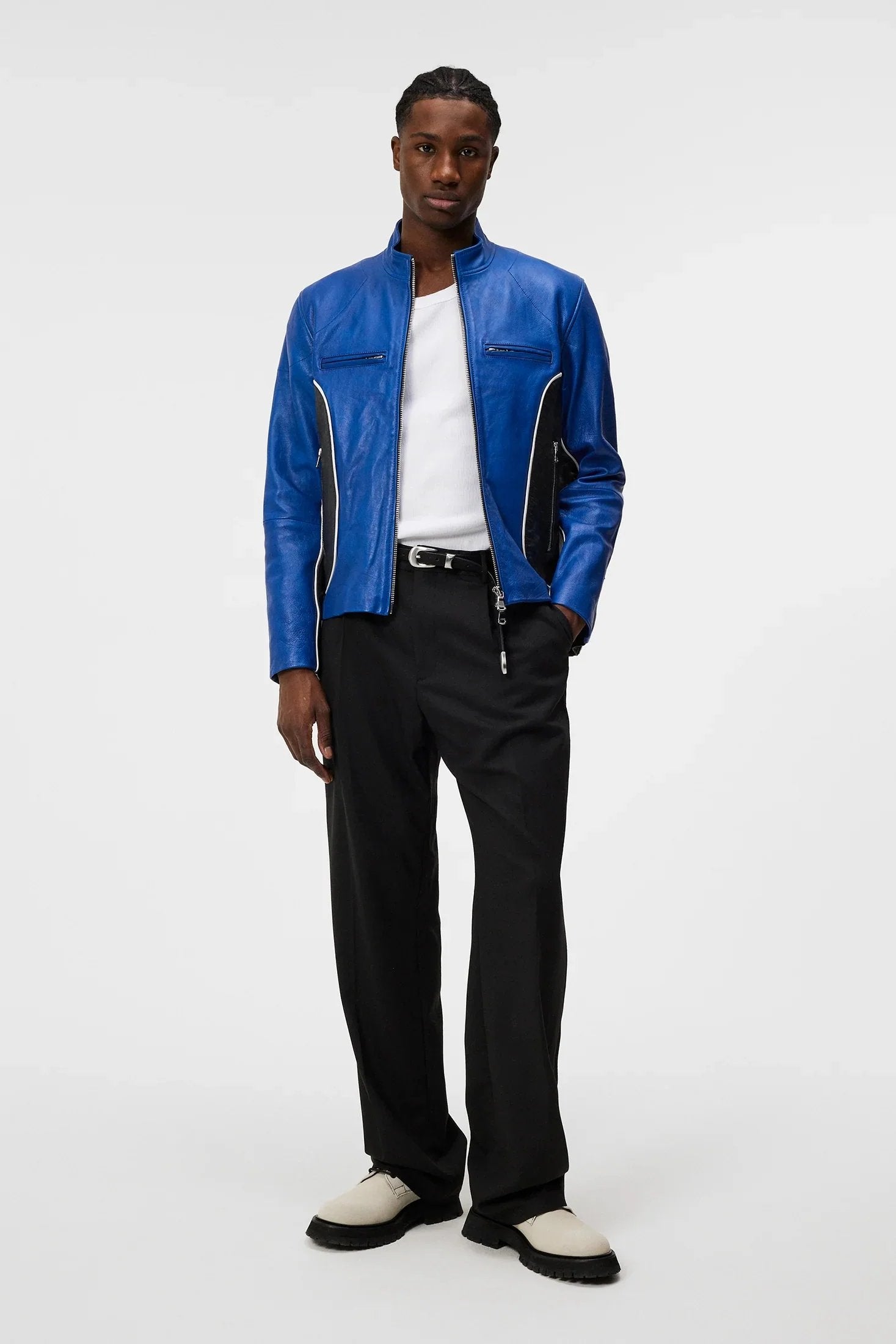 Morris Leather Biker Jacket (blue/black)