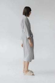 Light Grey Linen & Cotton Honeycomb Waffle Bathrobe Linen Tales
