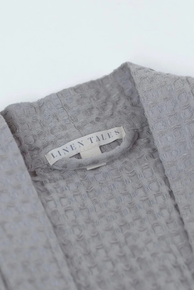 Light Grey Linen & Cotton Honeycomb Waffle Bathrobe Linen Tales