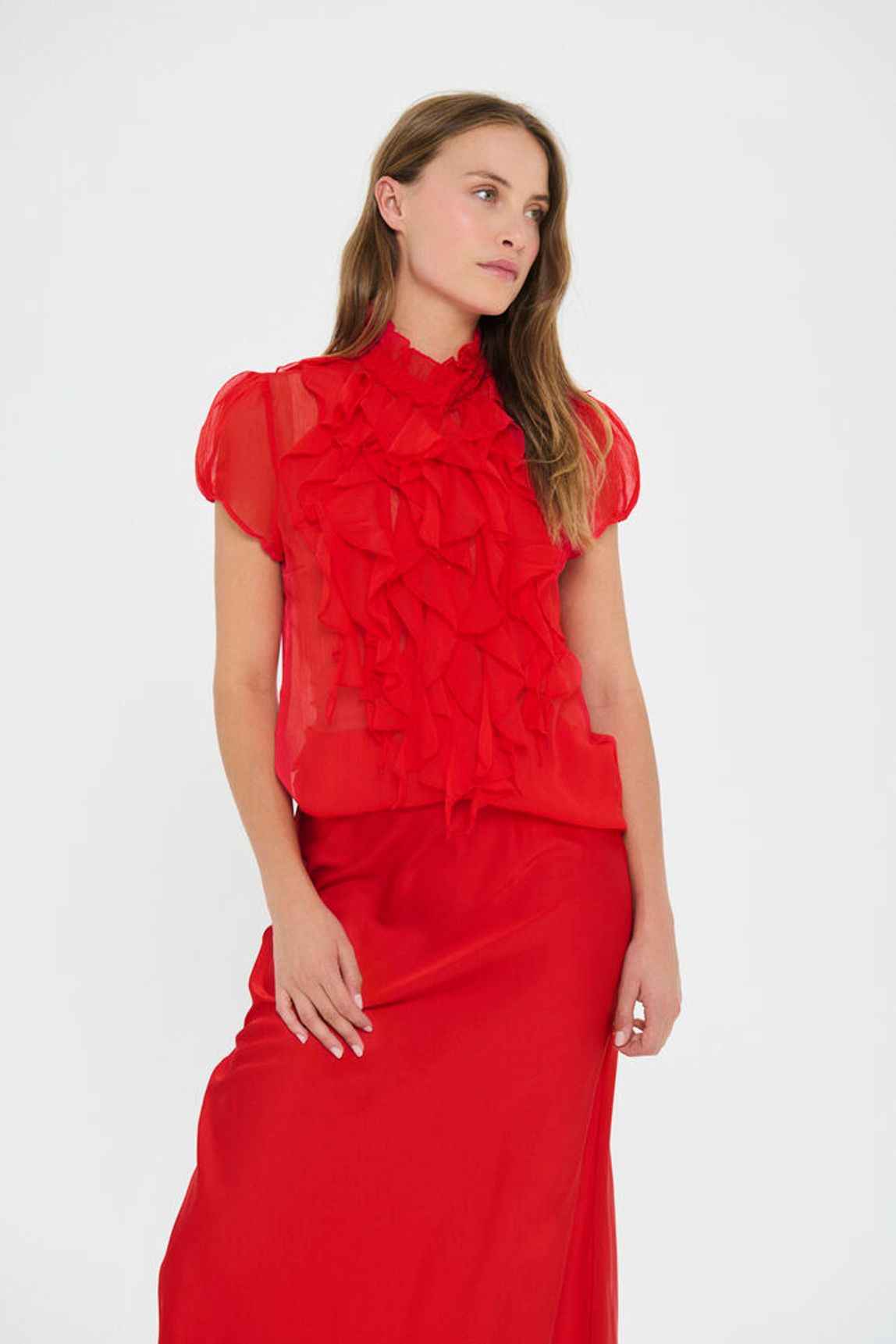LiljaSZ Crinkle SS Shirt - Chinese Red Saint Tropez