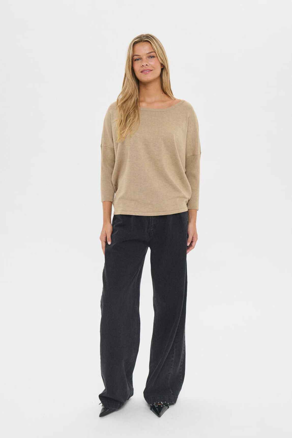 MilaSZ R-Neck Pullover - Amphora Melange Brown Saint Tropez