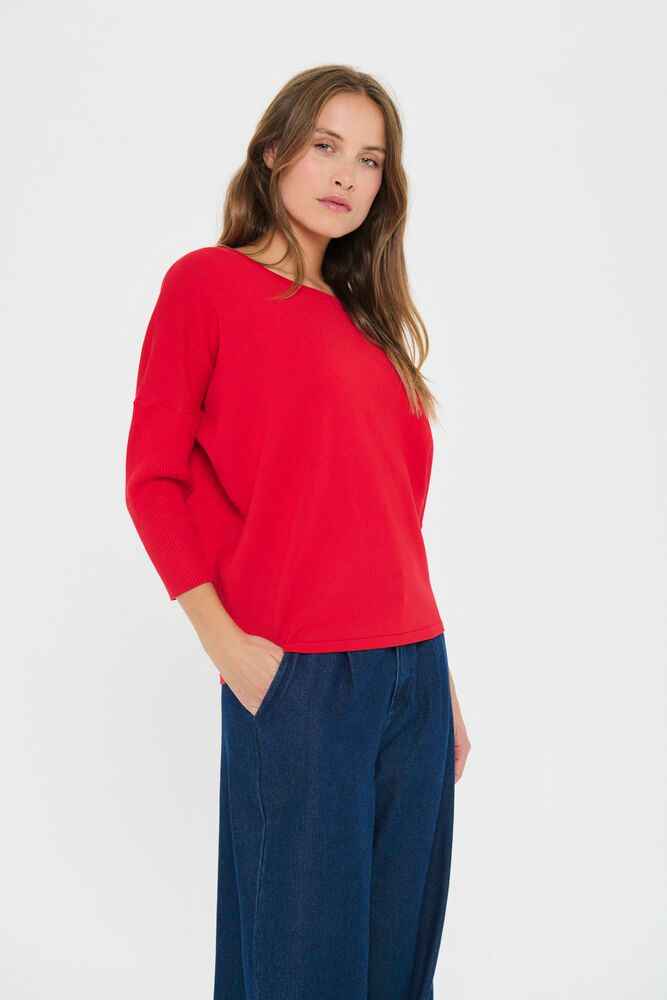 MilaSZ R-Neck Pullover - Chinese Red Saint Tropez