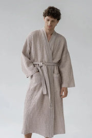 Powder Linen & Cotton Honeycomb Waffle Bathrobe Linen Tales