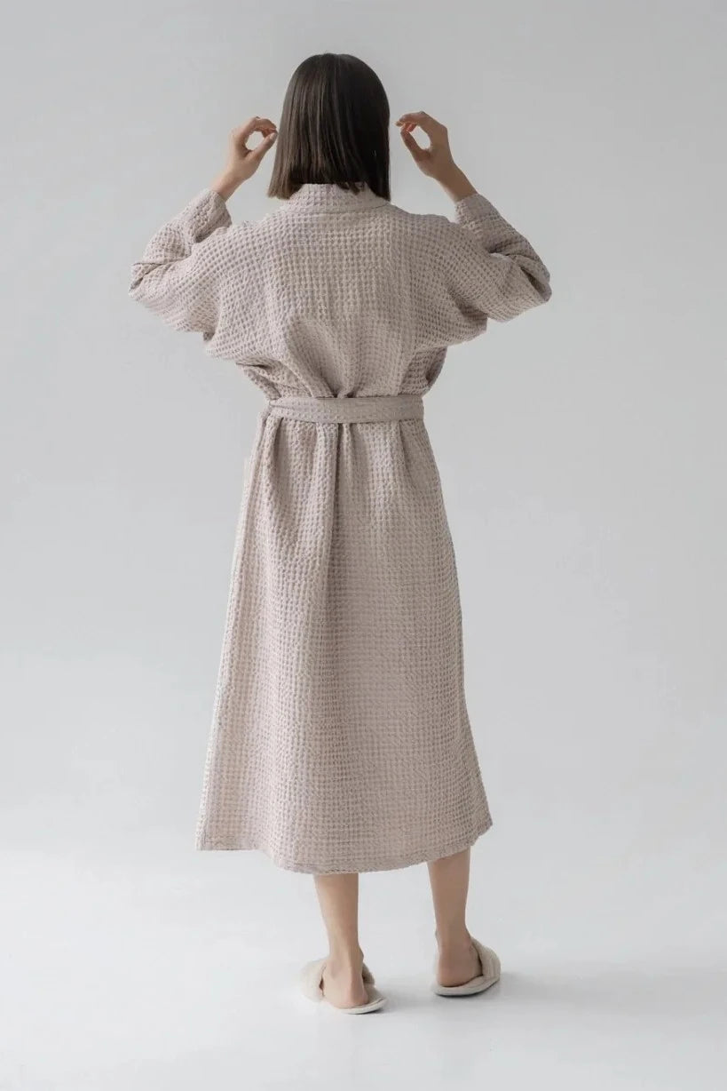 Powder Linen & Cotton Honeycomb Waffle Bathrobe Linen Tales