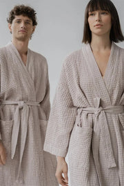 Powder Linen & Cotton Honeycomb Waffle Bathrobe Linen Tales