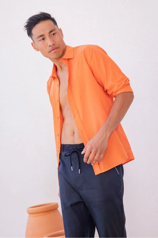 Charlie 3/4 Cotton Shirt (Salmon)