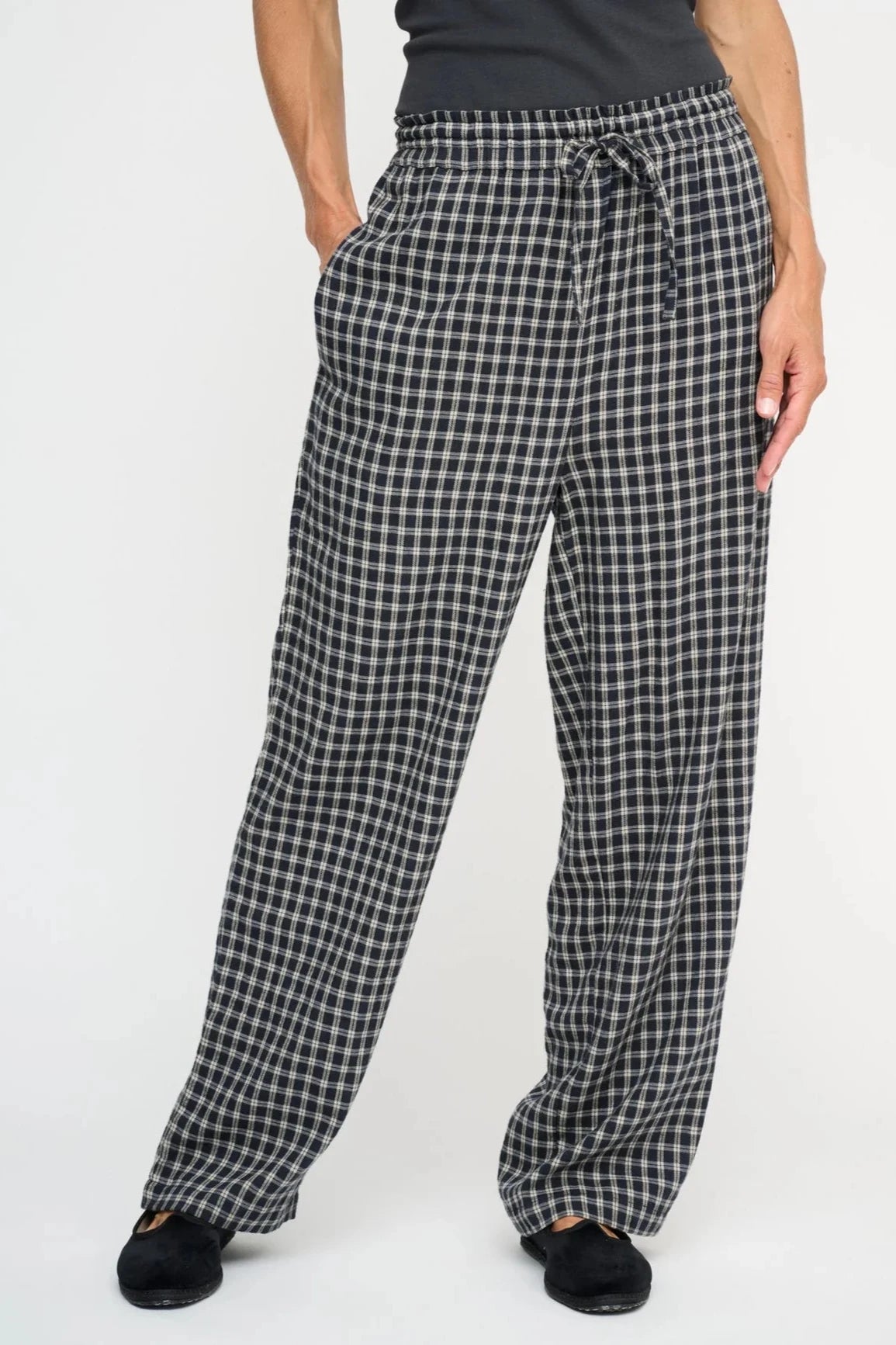 Moon Pants Check - Sand / Dark Navy moshi moshi mind