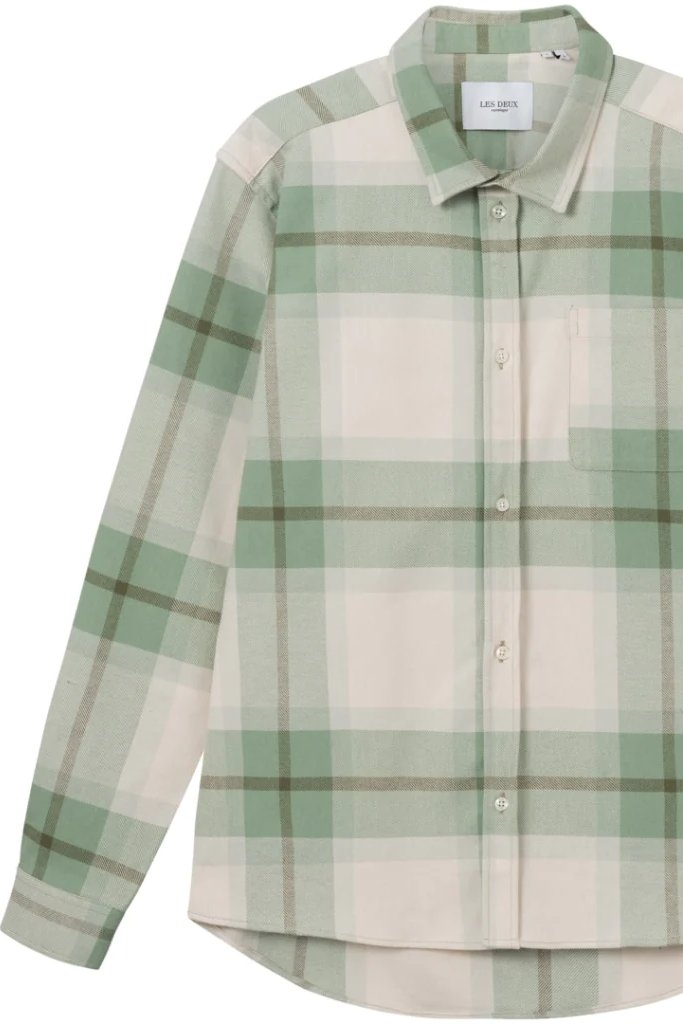 Jeremy Check Flannel Shirt Hedge Green/Ivory