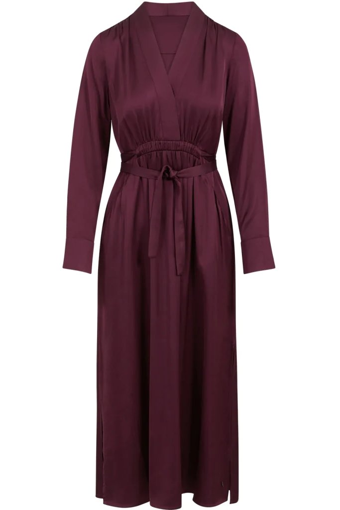 Dress With V-Neck And Gatherings Bordeaux