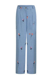 Wide Pants With Denim Flower Print