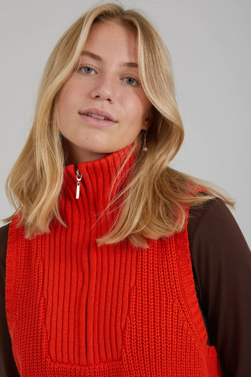 Cc Heart Emily Zip Knit Vest Red Orange