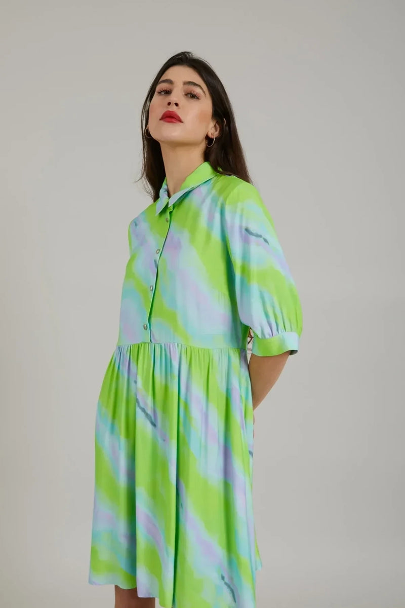 Dress In Faded Stripe Print